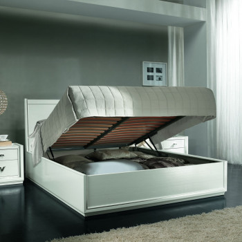 Letto in legno contemporaneo con contenitore e meccanismo alzarete