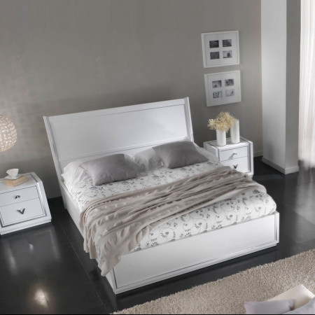 Letto in legno contemporaneo con contenitore, dettaglio testata