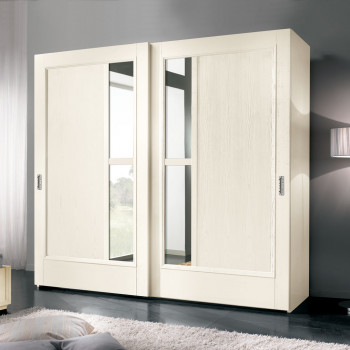 Armadio 2 ante scorrevoli in legno di frassino con specchi