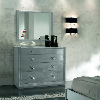 Comò 5 cassetti, legno massello, dettaglio superficie