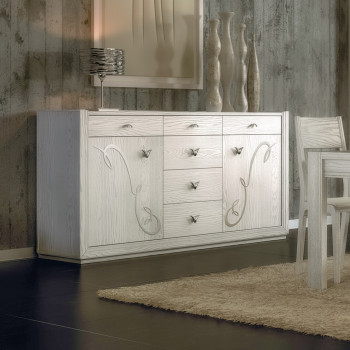 Credenza a 2 ante e 6 cassetti con decorazione floreale