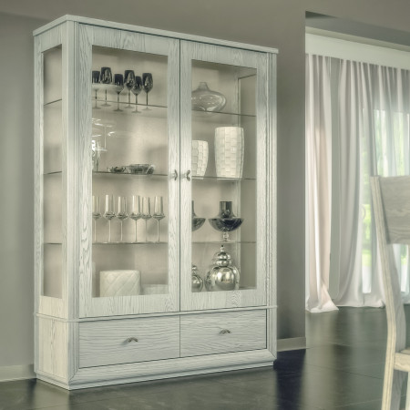 Argentiera con cassetti, vetro trasparente, legno frassino