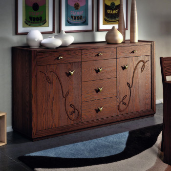 Credenza 2 ante legno massello rilievo floreale