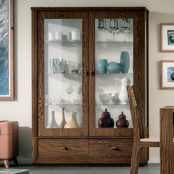 Argentiera 2 ante 2 cassetti, vetrina in legno massello