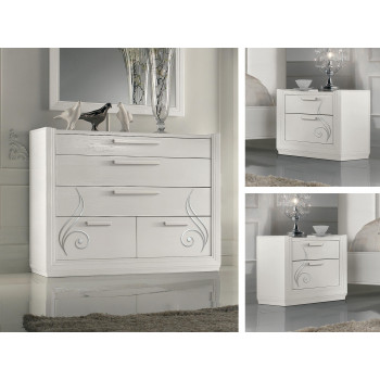 Gruppo comò comodini classico contemporaneo, dettaglio floreale