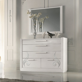 Comò 5 cassetti in legno massello con decorazione floreale