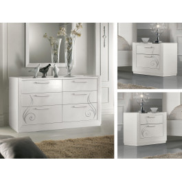 Comodino 2 cassetti in stile classico contemporaneo, decorazione floreale