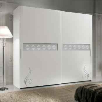 Armadio 2 ante scorrevoli, decorazioni rombo e floreali