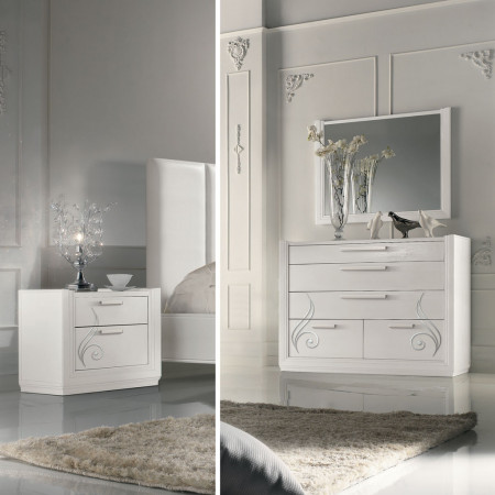 Comodino Giselle in legno con dettaglio decorativo