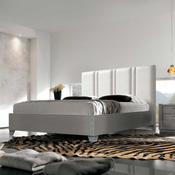 Letto imbottito in legno frassino, stile classico contemporaneo