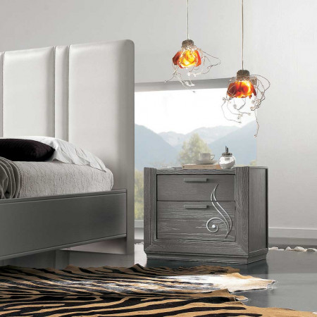 Comodino 2 cassetti stile classico contemporaneo, dettaglio decorazione floreale
