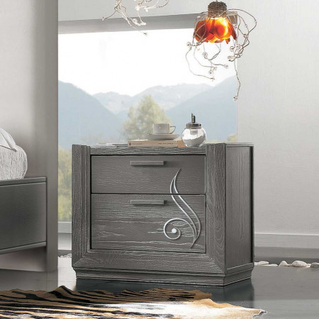 Comodino 2 cassetti in stile classico contemporaneo con decorazione floreale