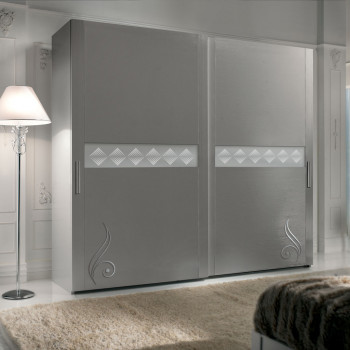 Armadio 2 ante scorrevoli in legno, specchio a rombi