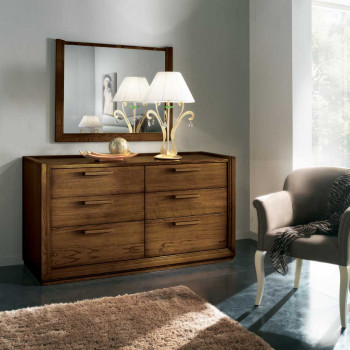 Comò 6 cassetti in legno massello, con dettagli eleganti