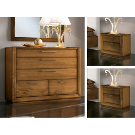 Comodino 2 cassetti in stile classico contemporaneo con dettagli in legno