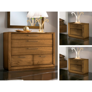 Gruppo comò e comodini in legno massello di frassino