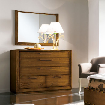 Comò 5 cassetti legno massello, fianchi riquadrati