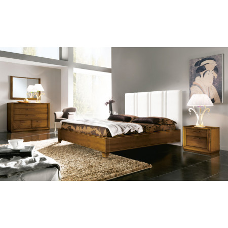 Letto imbottito in stile classico contemporaneo con pediera in frassino