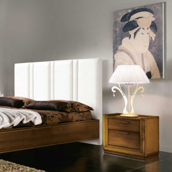 Comodino 2 cassetti in stile classico contemporaneo, dettaglio legno spazzolato