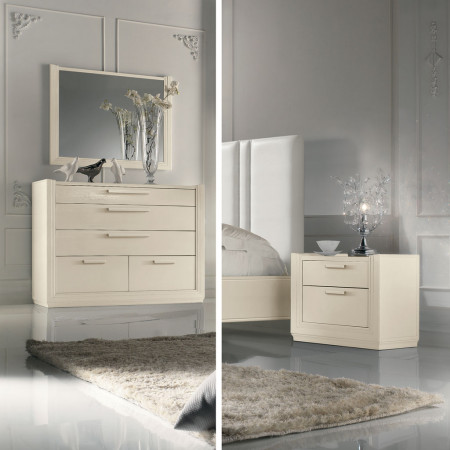 Letto imbottito classico contemporaneo, particolare comodino