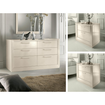 Gruppo comò e comodini in stile contemporaneo, legno chiaro