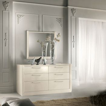 Comò 6 cassetti in stile classico contemporaneo con finitura laccata chiara