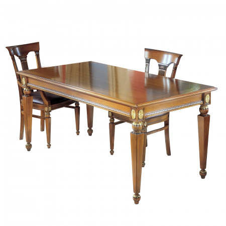 Tavolo fisso 140x90 con gambe a piramide, dettaglio in noce