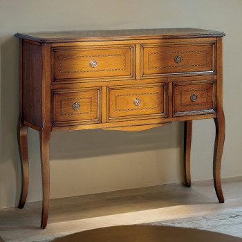 Comoncino 5 cassetti in legno con intarsi decorativi