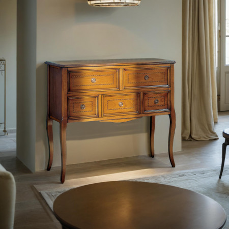 Comoncino 5 cassetti con intarsi in legno