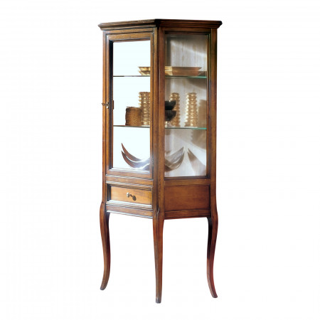 Vetrinetta con gambe alte e un cassetto in legno classico