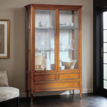 Vetrina 2 ante e tre cassetti con ripiani in vetro