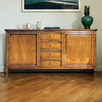 Credenza con 2 ante, cassetti centrali, gambe sagomate