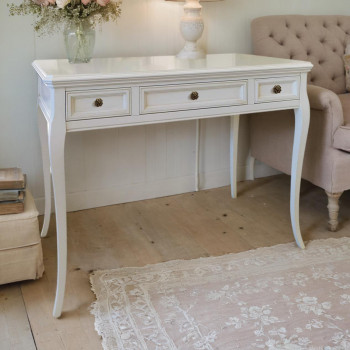 Scrittoio tre cassetti gambe sagomate in legno bianco