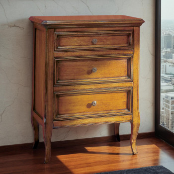 Comodino 2 cassetti grandi 1 cassetto piccolo, dettaglio frontale