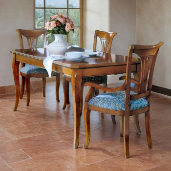 Capotavola con arpa 3 fori imbottita, legno e tessuto blu