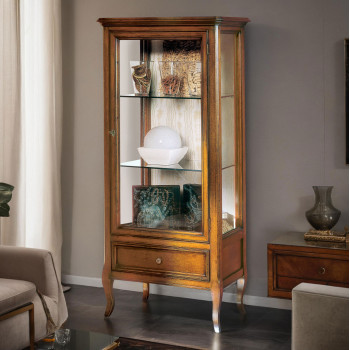 Vetrinetta una anta un cassetto, dettagli in legno