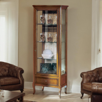 Vetrina con 3 ripiani in legno e vetro, fianchi trasparenti