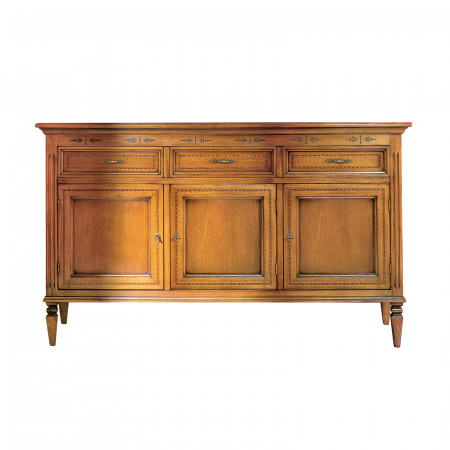 Credenza con 3 ante, 3 cassetti e piedini a spillo