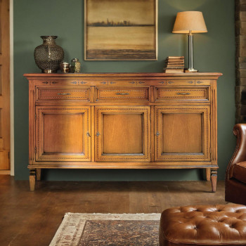 Credenza con 3 ante e cassetti, dettaglio floreale