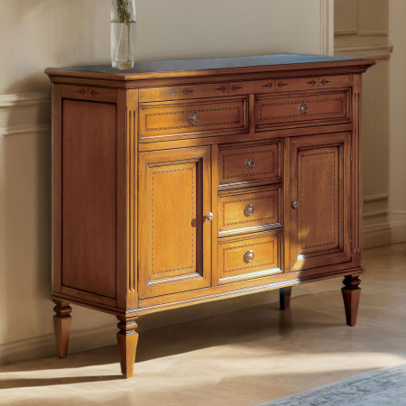 Credenza con due ante 5 cassetti, dettagli floreali