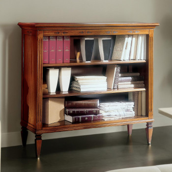 Libreria con 3 vani 2 ripiani, dettaglio floreale inciso