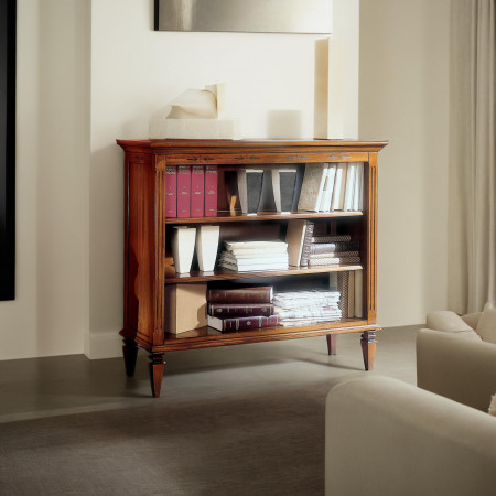 Libreria con 3 vani e dettagli floreali in legno