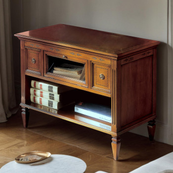 Porta TV classico in legno con ribalta in vetro centrale