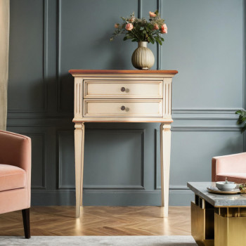 Portatelefono classico con due cassetti in legno, dettaglio delle gambe