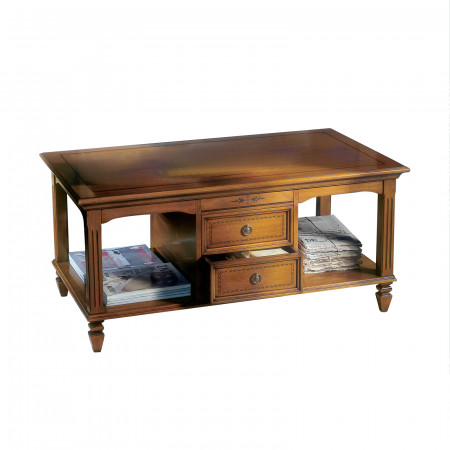 Tavolino con 2 cassetti, dettaglio piano in legno