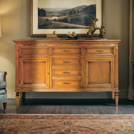Credenza 2 ante con 6 cassetti in legno classico