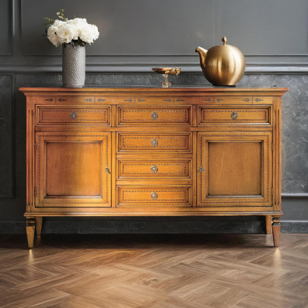 Credenza 2 ante con 6 cassetti, dettaglio frontale
