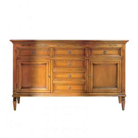 Credenza 2 ante con 6 cassetti, dettagli floreali
