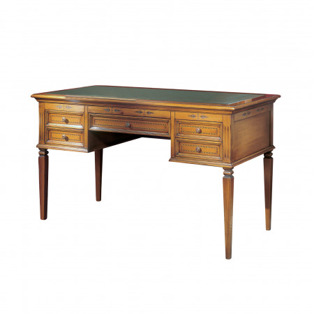 Scrivania classica con cinque cassetti, piano rivestito