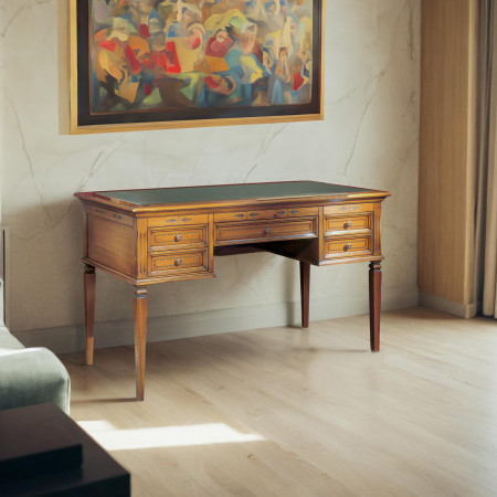 Scrivania classica con piano rivestito in ecopelle
